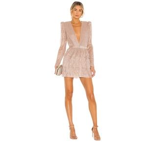 Sabina Musayev Carry Metallic Foil Ruffled Mini Dress in Blush